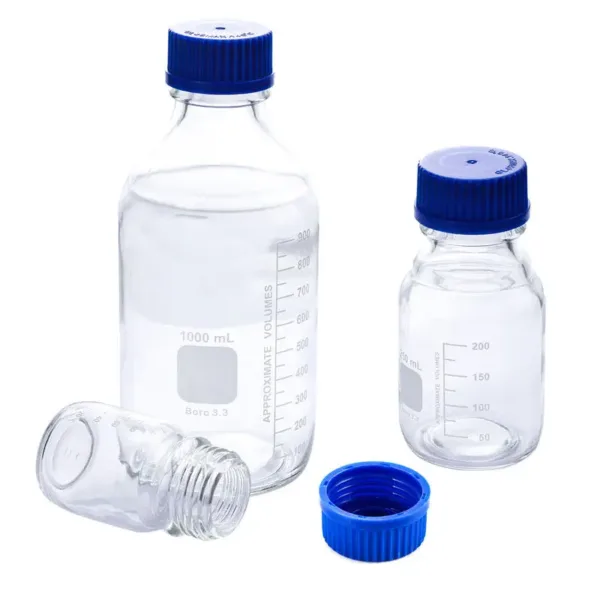 graduated sample reagent borosilicate clear bottle pp blue screw cap dammam saudi arabia 1