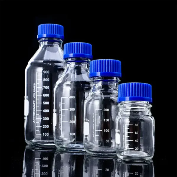 graduated sample reagent borosilicate clear bottle pp blue screw cap dammam saudi arabia 2