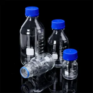 graduated sample reagent borosilicate clear bottle pp blue screw cap dammam saudi arabia 3