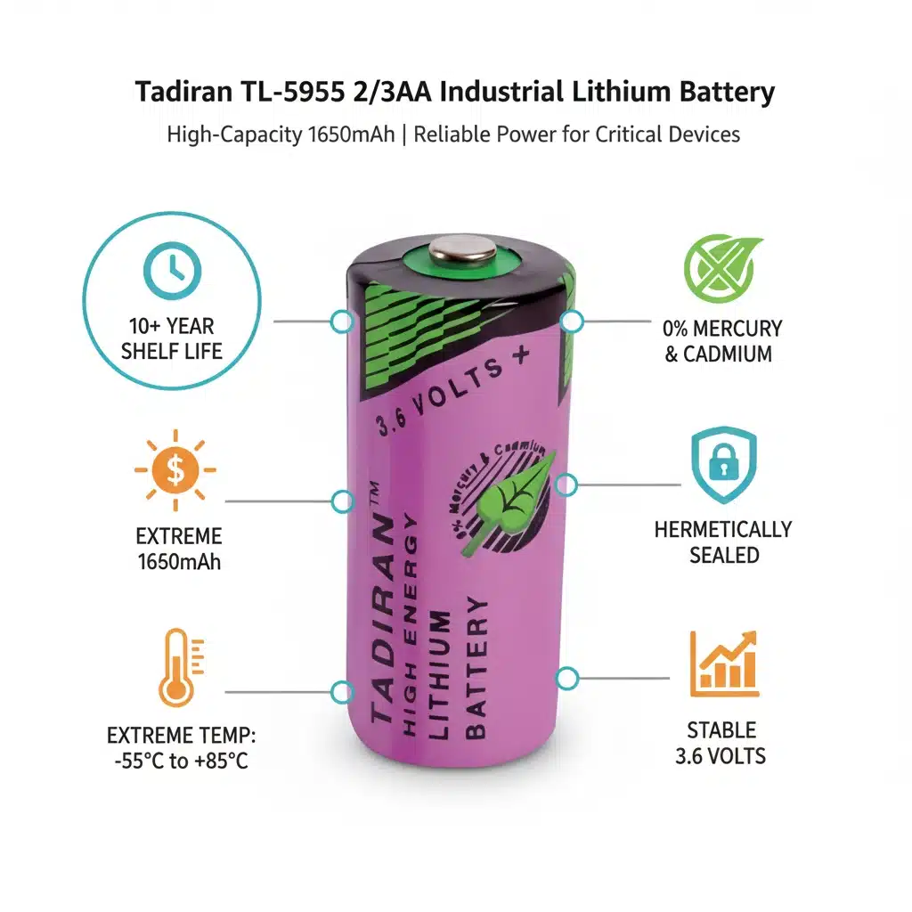 TL-5955 2/3AA Lithium Battery, 3.6V, 1650mAh 4 saudi arabia Tadiran TL-5955 2/3AA 3.6V Lithium Battery for PLCs