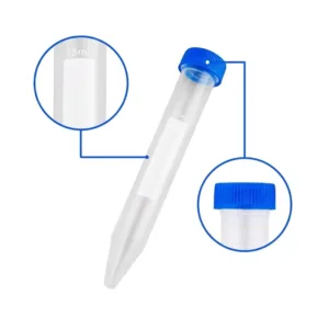15ml conical centrifuge tube features writing patch and screw cap callouts