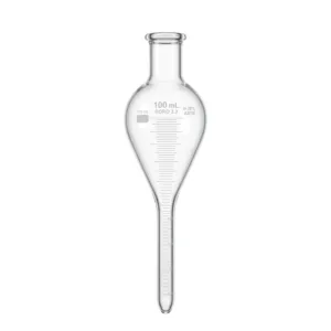 Front view of 100mL pear shaped glass centrifuge tube BORO 3.3